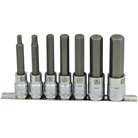 Dynamic Tools 1/2" Drive 7 Piece, Metric Long, Hex Socket Set, 6mm - 19mm D018015